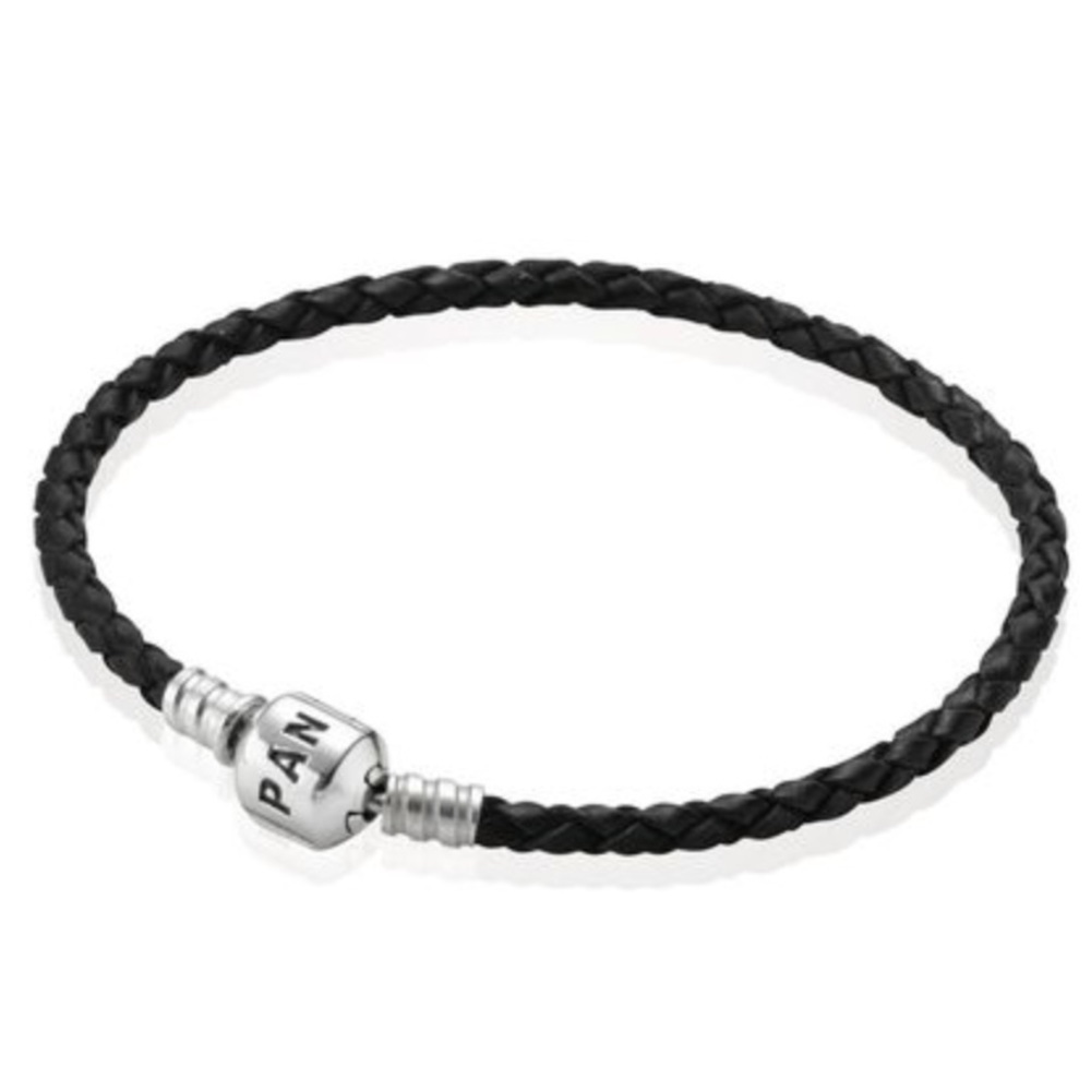 Black Leather Pandora Charm Bracelet